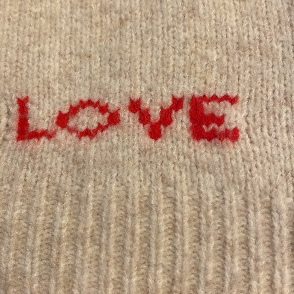 Altar'd State Cream Knit Sweater with Red Trim and 'LOVE' Accent. Size M - Picture 4 of 9